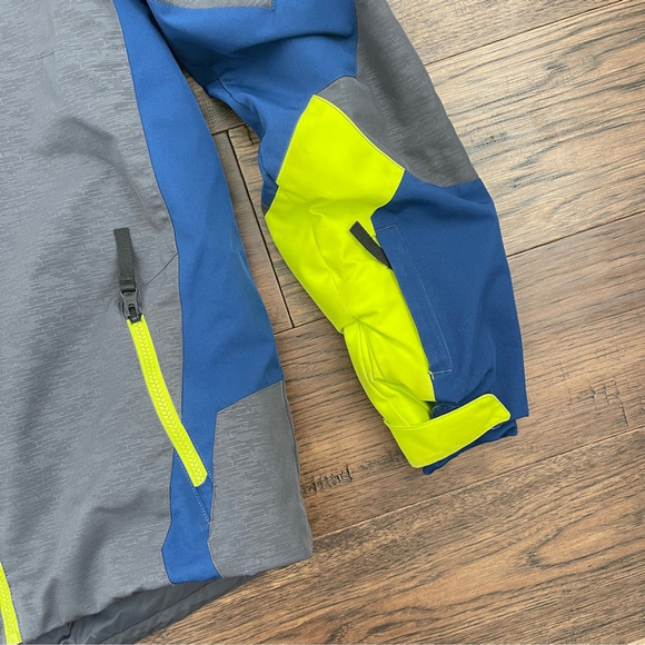 Spyder Leader Kids Ski Puffer Jacket - Gray, Blue, and Neon Yellow size 20 - Picture 7 of 14